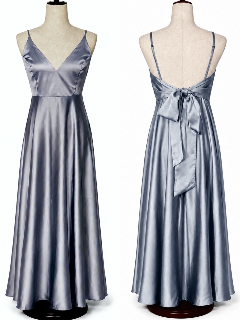 ASOS grey blue silky gown w bow and spaghetti straps.  Gorgeous "slip dress" M